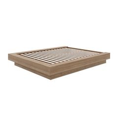 a bed frame with wooden slats on top