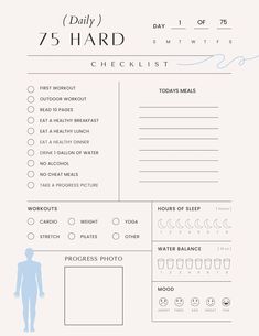 75 Hard Journal Ideas, 75 Day Workout Challenge, 75 Hard Checklist, 75 Hard Workout Ideas, Digital Checklist, Body Physique, Buddhism Wallpaper, Hard Challenge