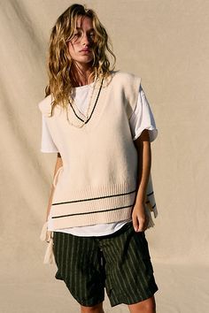 All Star Stripe Poncho Oversized Sweater Vest For Spring Layering, Poncho Jacket, Lower Back, Stripe Print, Boho Outfits, All Star, Top Brands, The Next, Free People