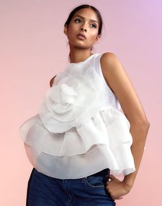 Chloe Organza Flower Top – Cynthia Rowley Organza Tops, Shirt Patterns, Center Logo, Organza Top, Organza Flowers, Beauty Center, Flower Top, Flower Tops, Accessories Clothing