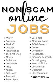 a poster with the words non - scam online jobs written in black and yellow