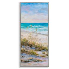 an oil painting of the beach with grass and sea oats in front of it