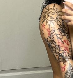 red tattoo 
sleeve Earthy Tattoos, Unique Wrist Tattoos, Arm Sleeve Tattoos For Women, Wrist Tattoo Designs, Black Girls With Tattoos, Upper Arm Tattoos, Tattoos For Black Skin, Red Ink Tattoos, Pretty Tattoos For Women