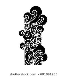 the letter l is decorated with flowers and swirls in black on a white background