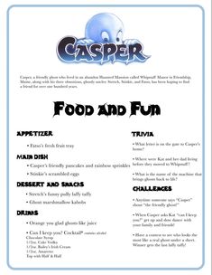 the casper food and fun menu