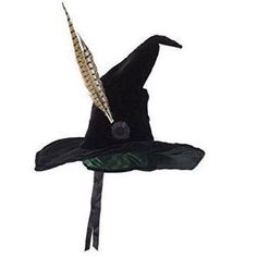 a black hat with gold feathers on it