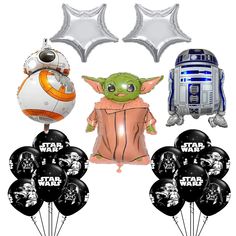 star wars balloon bouquets and balloons with the characters from the force awake on them