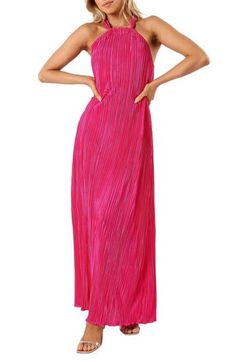 Elaborate pleating adds abundant texture to this flowy and sophisticated maxi dress. Slips on over head Jewel neck Sleeveless Lined 100% polyester Hand wash, line dry Imported Pink Pleated A-line Maxi Dress, Chic Sleeveless Maxi Dress With Folds, Spring Evening Maxi Dress With Folds, Summer Maxi Dress With Pleated Bodice, Spring Maxi Dress With Pleated Bodice And Spaghetti Straps, Summer Maxi Dress With Pleated Bodice And Spaghetti Straps, Summer Pleated Dress With Folds, Summer Maxi Dress With Spaghetti Straps And Pleated Bodice, Sleeveless Maxi Dress With Folds For Spring