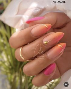 Pink Orange And Gold Nails, Summer Nail Tips Ideas, Summer Classic Nails, Summer Nail 2024 Trends Almond, Ibiza Nails, September Nails, Classy Nail Designs, Simple Acrylic Nails, Gradient Nails