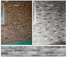 before and after photos of a brick wall