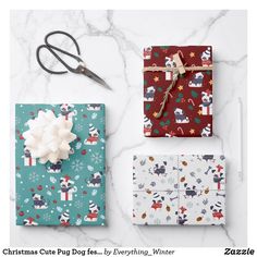 christmas gift wrapping ideas for the holiday season with scissors and other items on a marble surface