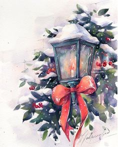 a watercolor painting of a christmas light