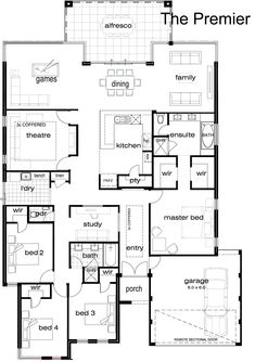 the premer floor plan with three bedroom and two bathrooms, one living room on each side