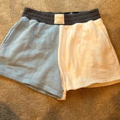 Blue And White Lounge Shorts From Hollister Blue Sporty Shorts With Pockets, Light Blue Lounge Shorts With Pockets, Sporty Blue Pajama Shorts, Blue Compressive Shorts, Holister Shorts, Sweatpant Shorts, Grey Sweat Shorts, Hollister Skirt, White Lounge