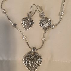 Brighton Heart Necklace, Bracelet And Earrings With Bag. Never Worn. Heart Necklace Silver, Brighton Jewelry Necklace, Edgy Jewelry, Brighton Jewelry, Bronze Jewelry, Silver Heart Necklace, Jewelry Inspo, Piercing Jewelry, Brighton