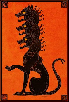 an orange and black drawing of a dragon sitting on top of it's hind legs