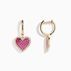 Effy Novelty 14K Yellow Gold Ruby, Pink Sapphire and Diamond Heart Earrings Diamond Heart Earrings, Diamond Heart, Gold Yellow, Pink Sapphire, Heart Earrings, Ruby, Sapphire, Yellow Gold, Yellow