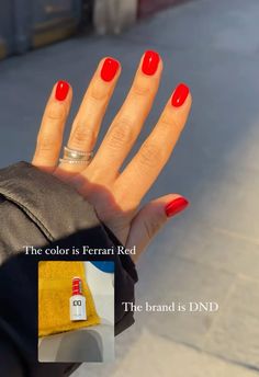 Summer Nails Dnd Colors, Dnd 430 Ferrari Red Nails, Summer Nail Colors 2024 Dnd, Dnd Ferrari Red Nails, Summer Red Nails Dnd, Ferrari Red Dnd, Fall Red Nails 2024, Dnd Ferrari Red, Red Nails Sns