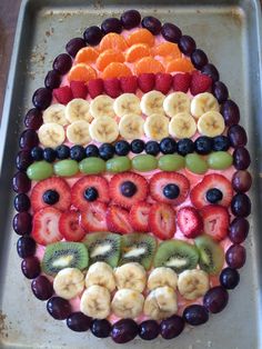 a tray with fruit arranged in the shape of a pie