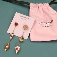 Kate Spade, Nwt, Long, Gold, Pink, Red, Cake, Shell Post Earrings Item Cupcake So Fun! Brand New Retail Value $98 Elegant Pink Kate Spade Earrings, Kate Spade Red Earrings For Gift, Red Kate Spade Jewelry As Gift, Kate Spade Dangle Earrings As A Gift, Kate Spade Dangle Earrings For Gifts, Kate Spade Cake, Strawberry Basket, Red Cake, Spade Jewelry