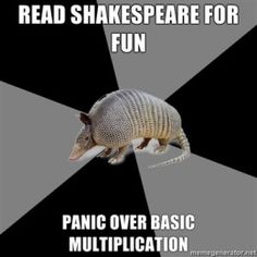 an armadile saying read shakespeare for fun panic over basic multiplication