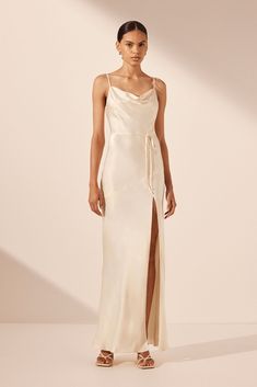 La Lune Bias Cowl Maxi Dress | Cream | Dresses | Shona Joy Shona Joy La Lune, Shona Joy Dress, Cowl Dress, Shona Joy, Cream Dress, Satin Finish, Chic Style, Spaghetti Strap, Top Styles