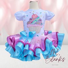 PLEASE READ FULL DESCRIPTION Cupcake Tutu Outfit Welcome to ML Blanks Boutique  Please message me if you have any questions! Your little one will be Too Cute in her Special Party Tutu Outfit! All shirts and Tutus are made by myself... I absolutely love making these outfits All Tutus are made using 12 yards of Double layered Tulle and 3 layers of ribbon accented with a satin bow.  SHIRTS I use both Embroidered fabric and HTV and or fabric glitter on the shirts Name is embroidered onto the shirt * Shirt Party Outfit, Tutu Cupcakes, Cupcake Shirt, Pastel Cupcakes, Tutu Birthday, Fabric Glitter, Bow Shirts, Glitter Ribbon, Tutu Outfits