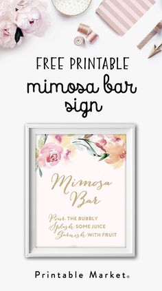 the free printable minnesota bar sign is shown with flowers and other items on it