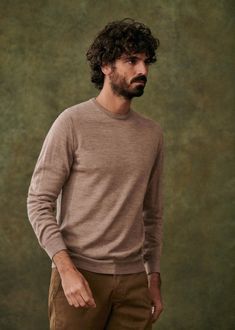 Nils Sweater - Beige - Wool - Octobre Éditions Sweater Man Outfit, Casual Wool Sweater For Business, Merino Wool Sweater For Layering, Classic Brown Sweatshirt, Casual Merino Wool Business Sweater, Casual Merino Wool Sweater For Business, Classic Merino Wool Sweater For Business, Classic Wool Long Sleeve Sweatshirt, Classic Long Sleeve Wool Sweatshirt