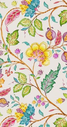 an artistic floral pattern with leaves and flowers