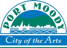 the port moony city of the arts logo is shown in blue and green colors