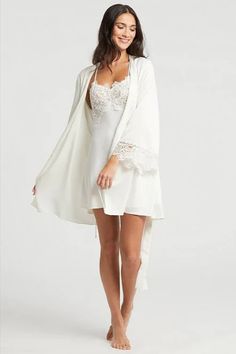 Wedding Morning Robe, Bridal Chemise, Wedding Nightgown, Flora Nikrooz, Lingerie Outfits, Morning Wedding, Bridal Robes, Bridal Lingerie, Lace Romper