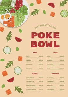 the menu for poke bowl restaurant