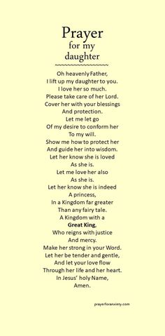 a poem written in black and white with the words prayer for my daughter on it