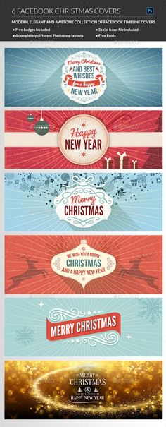 christmas facebook cover with the words merry christmas and new year written in red, white and blue