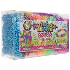 rainbow loom beads in a clear box