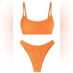 Zaful Bikini Orange Medium New With Tag Also Have A Black One As Well. Original Price Both Top And Bottom M Never Worn Cheap Fitted Orange Swimwear, Cheap Orange Intimates For Sunbathing, Orange Seamless Swimwear For The Beach, Orange Seamless Swimwear For Beach, Seamless Orange Beach Swimwear, Orange Seamless Swimwear For Vacation, Striped Linen Shirt, Zaful Bikinis, Two Piece Swimwear