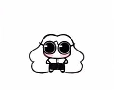 a cartoon sheep with big eyes sitting down