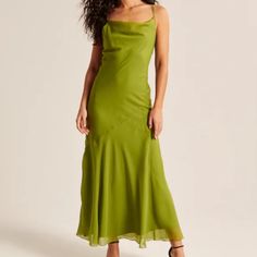 Green Dress. Abercrombie. Wedding Guest Dress Cowl Neck Maxi Dress, Lime Green Dress, Abercrombie And Fitch Dresses, Fitted Maxi Dress, Cutout Maxi Dress, Silky Dress, Wedding Guest Dresses, Wedding Guest Dress Summer, Maxi Dress Green