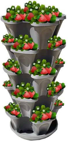 a bunch of strawberries are arranged in the shape of a pyramid on top of each other