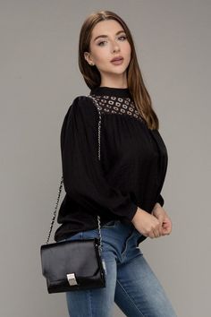 This Lace yoke blouse in Black is perfect for formal occasions. Crafted from a lightweight and airy material, it features a delicate lace yoke and a flattering cut. With its sophisticated silhouette, this blouse will help you look professional and elegant. Lace yoke blouse in Black Details : -Pattern type : Solid (Crinkled)-Neck line : Mock neck-Sleeve type : Regular sleeve-Sleeve length : Long sleeve-Stretch : No stretch-Sheer : Not sheer (Sheer at front and back yoke)-Functional 1 button and k Formal Lace Collar Top For Fall, Formal Lace Top With Lace Collar For Fall, Formal Fall Lace Top With Lace Collar, Black Long Sleeve Blouse With Lace Cuffs, Chic Lace Top With Lace Cuffs, Chic Long Sleeve Lace Top For Formal Occasions, Chic Lace Top With Sheer Sleeves For Night Out, Chic Formal Long Sleeve Lace Top, Chic Blouse With Lace Cuffs For Work