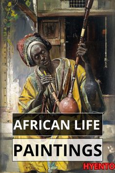 african life paintings by hyento, featuring an image of a woman holding two instruments