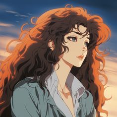 1980s anime screenshot, a beautiful woman with long curly hair #beautiful #woman #anime #1980s #avatar #midjourney Brown Haired Anime Woman, Anime Curly Hair Female, Beautiful Pfp, Curly Hair Anime, Curly Anime