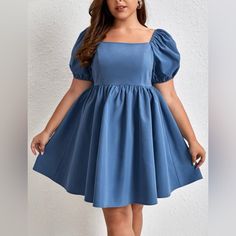 Brand New Never Worn Shein Blue Dress Off Shoulder Puff Sleeve Dress, Off Shoulder Puff Sleeve, Dress Curvy, Baby Blue Dress, Shoulder Puff Sleeve, Marine Uniform, Shein Dress, Puff Sleeve Dress, Loose Fitting Tops