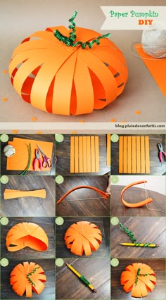 an orange pumpkin made out of construction paper