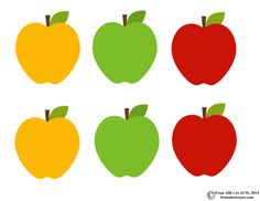 four apples with different colors on them