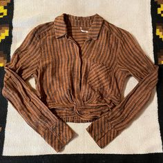 Only Worn Once, Practically Brand New. Orange Collared Top For Fall, Retro Cropped Tops For Fall, Orange Tops For Fall Workwear, Orange Tops For Workwear In Fall, Orange Fall Workwear Tops, Orange Workwear Tops For Fall, Rust Long Sleeve Tops For Fall, Casual Burnt Orange Tops For Fall, Burnt Orange Casual Tops For Fall