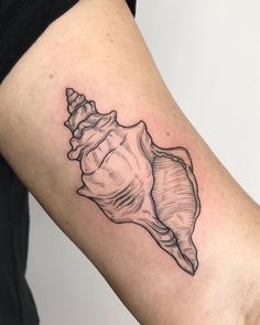 a black and white tattoo of a sea shell