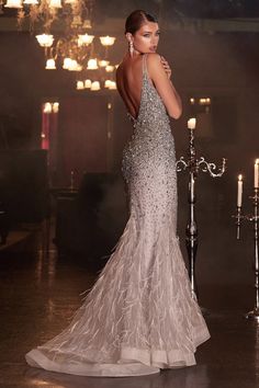 Cinderella Divine B718 beaded feathered mermaid gown Sleeveless Mermaid Dress, Prom Dress Gold, Crystal Gown, Special Ocassion Dresses, Beaded Feather, Beaded Mermaid, Beaded Evening Gowns, Beaded Embellishments, Cinderella Divine