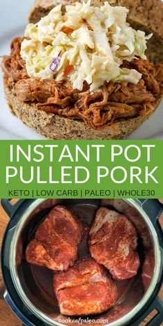 the instant pot pulled pork recipe is ready to be eaten and served in an instant pot